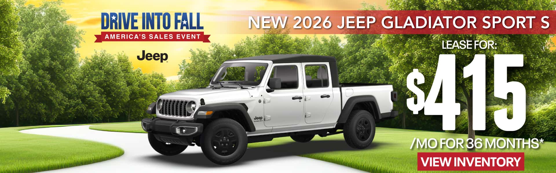 New 2026 Jeep Gladiator Sport S Lease for $415/Mo for 36 Months*