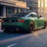 Rear view of the 2027 Nissan Z in the Shinkai Green Peral Metallic Paint color