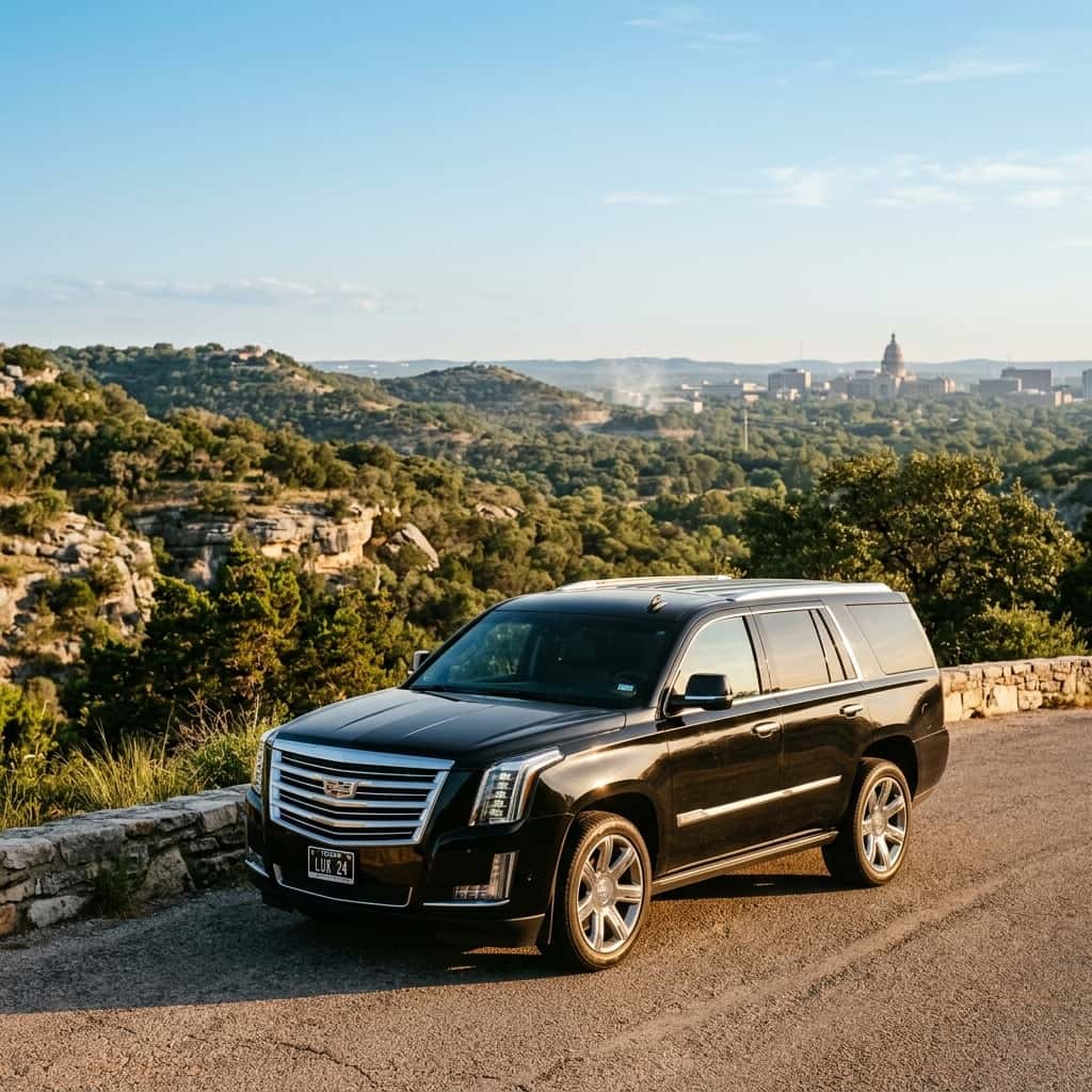 black Cadillac Escalade in austin texas for dealership service