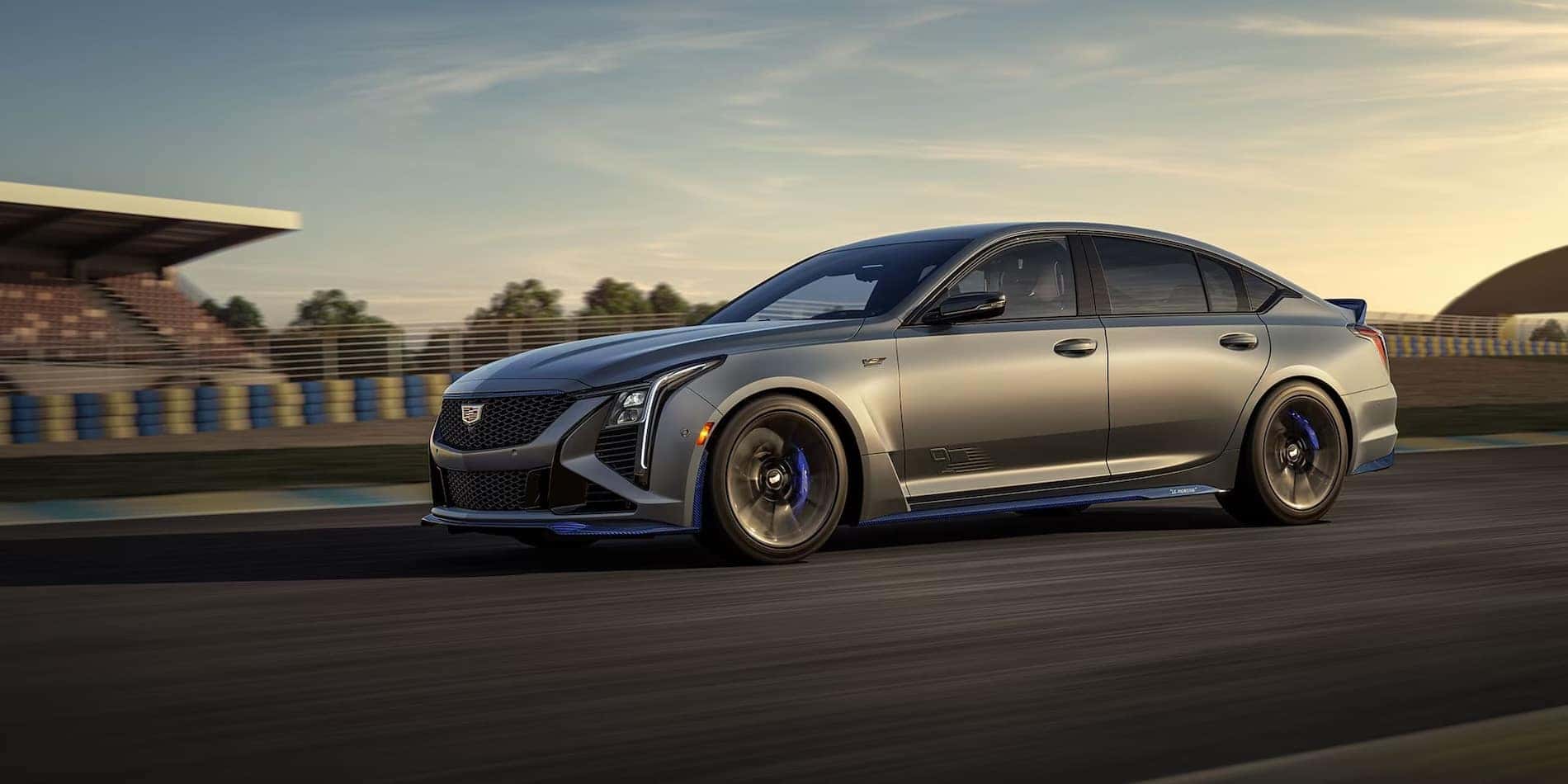 Cadillac CT5-V Blackwing in Matte Gray on a racetrack, Cadillac dealership near Circuit of the Americas