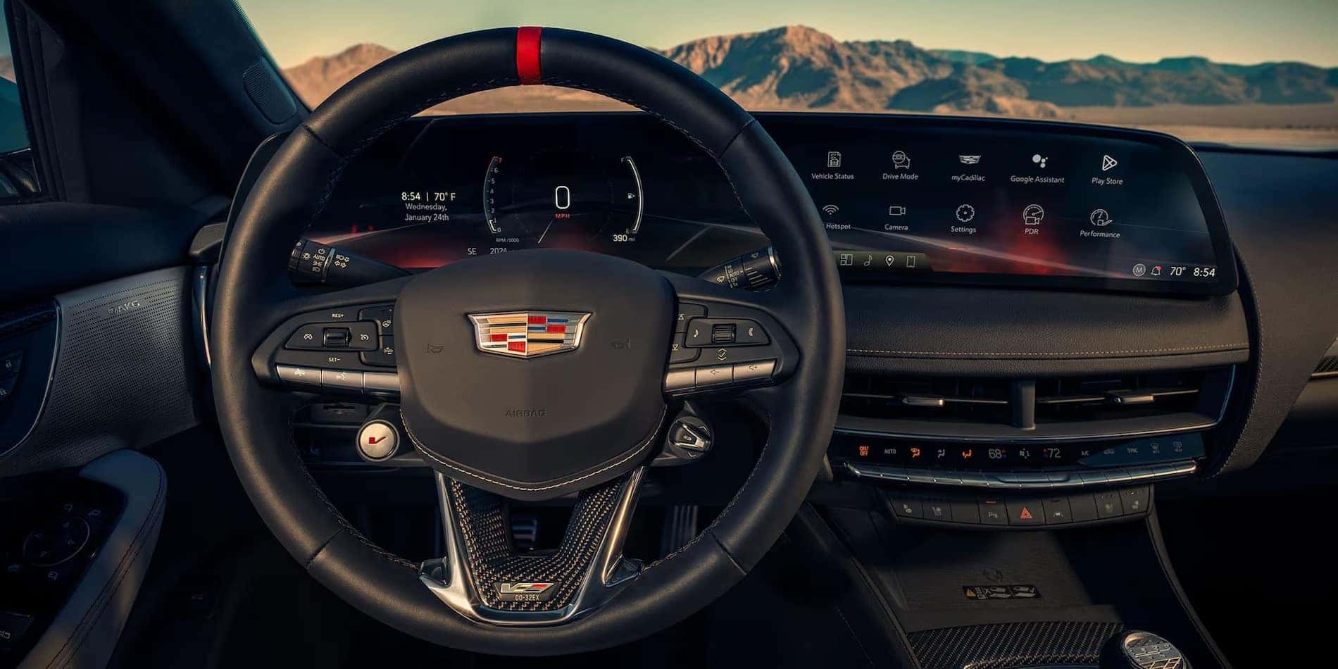 Cadillac CT5-V Blackwing steering wheel and manual gearbox interior, Central Texas