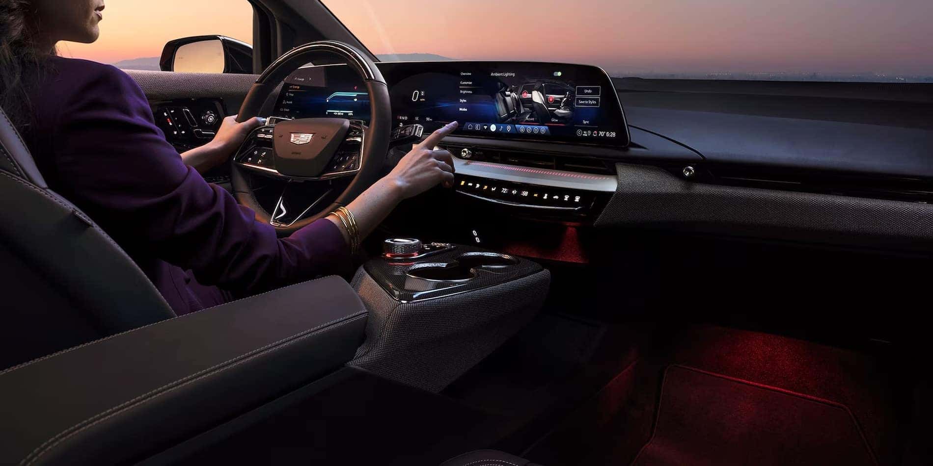 2027 Cadillac OPTIQ ambient lighting controls on the centre display