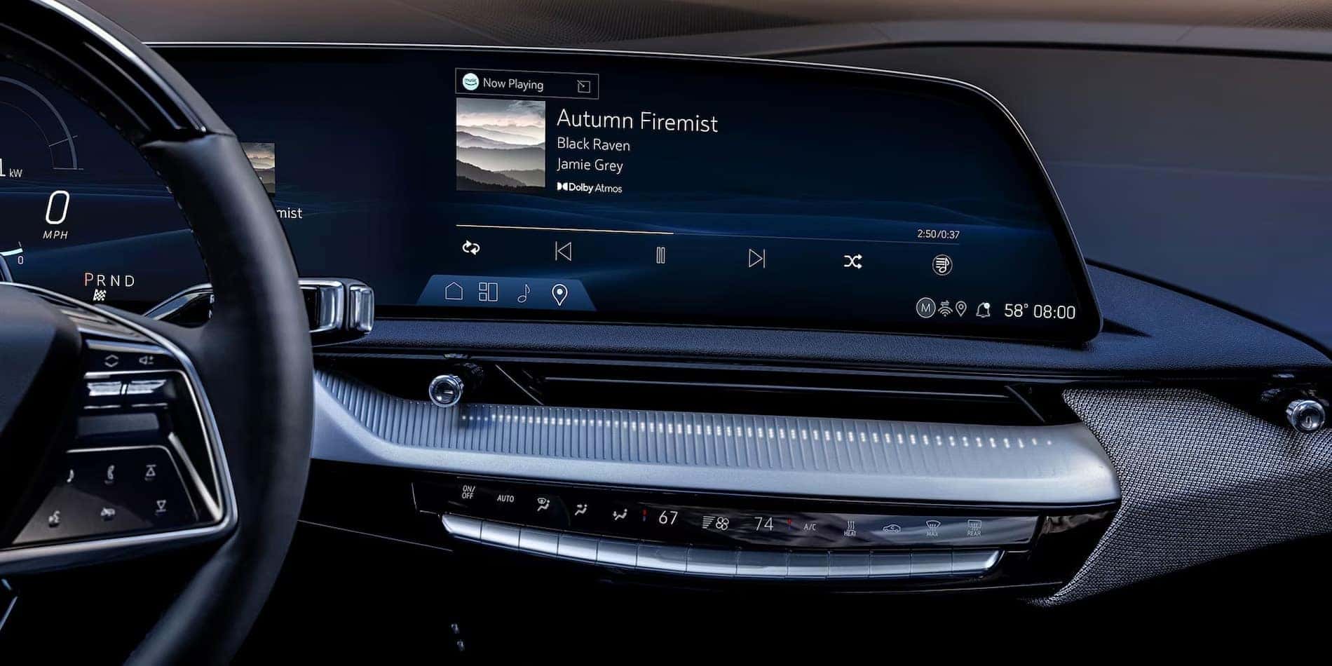 2027 Cadillac OPTIQ audio screen on the 33-inch Horizon Display
