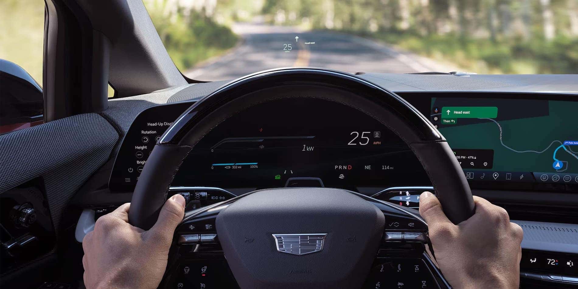 2027 Cadillac OPTIQ Head-Up Display projected in the driver's sightline