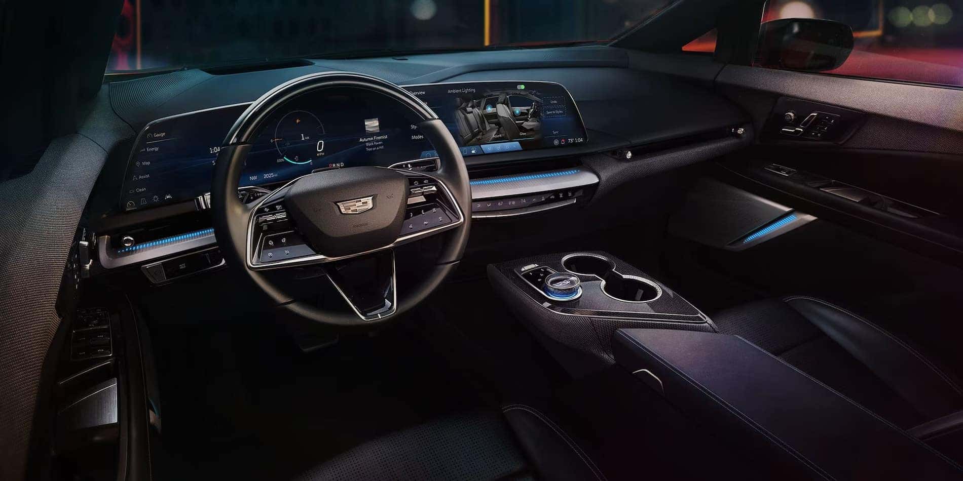 2027 Cadillac OPTIQ steering wheel and black cabin