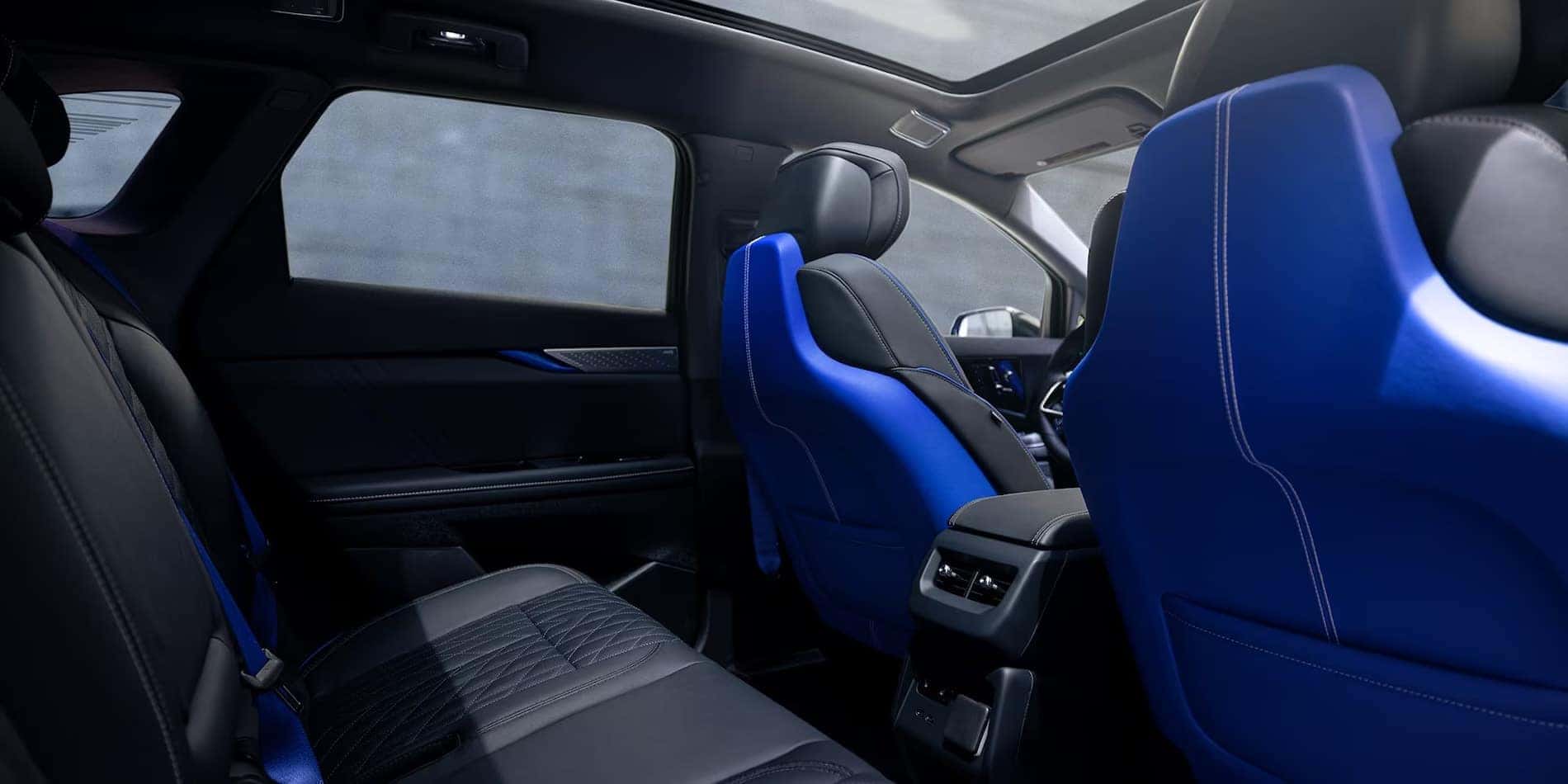 2027 Cadillac OPTIQ-V rear seats in Inteluxe with Santorini Blue accents