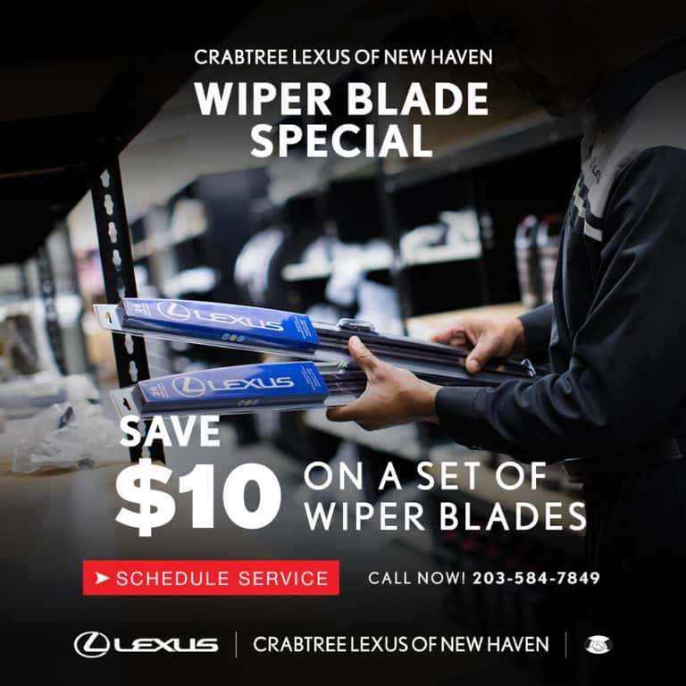 See clearly this spring with a fresh set of wiper blades. Save $10 off a set at Crabtree Lexus of New Haven, CT. 