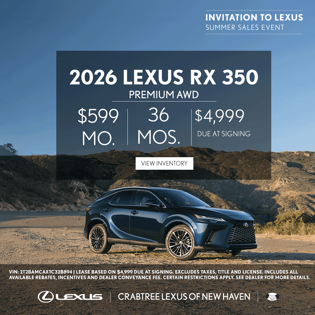 Lease the 2026 Lexus RX for $599 per month at Crabtree Lexus of New Haven, CT. 