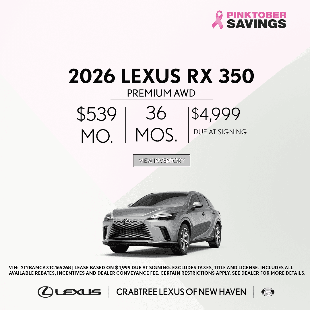 Lease the Lexus RX 350 for $539 per month at Crabtree Lexus in East Haven, CT. 
