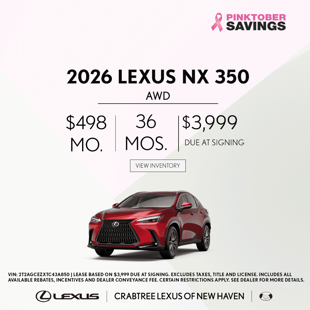 Lease the Lexus NX 350 for $498 per month at Crabtree Lexus of Connecticut. 