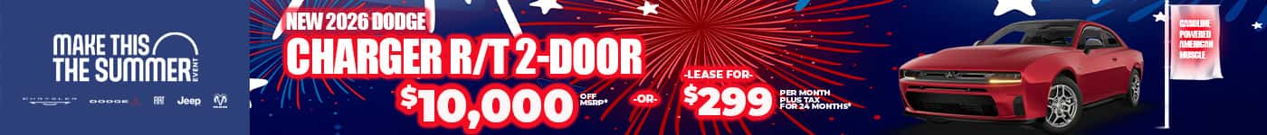 New 2026 Dodge CHARGER R/T 2-DOOR $10,000 Off MSRP* -OR- LEASE FOR $299 plus tax for 24 MONTHS**