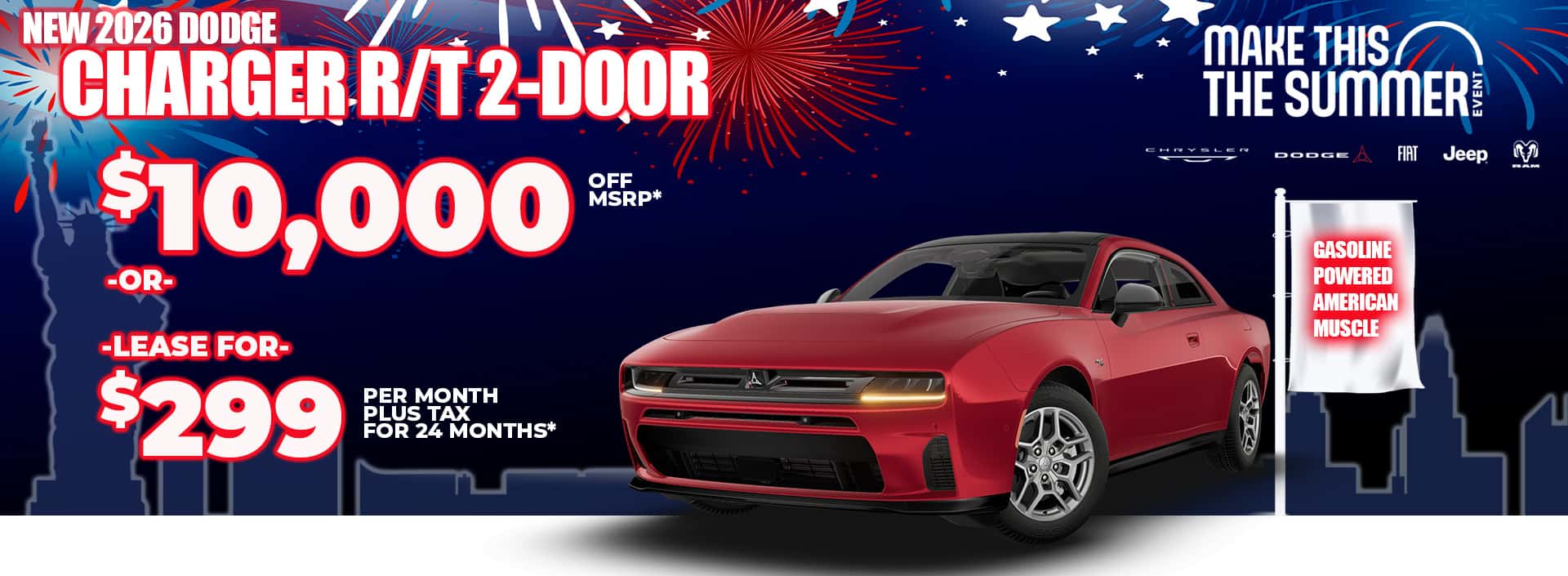 New 2026 Dodge CHARGER R/T 2-DOOR $10,000 Off MSRP* -OR- LEASE FOR $299 plus tax for 24 MONTHS**