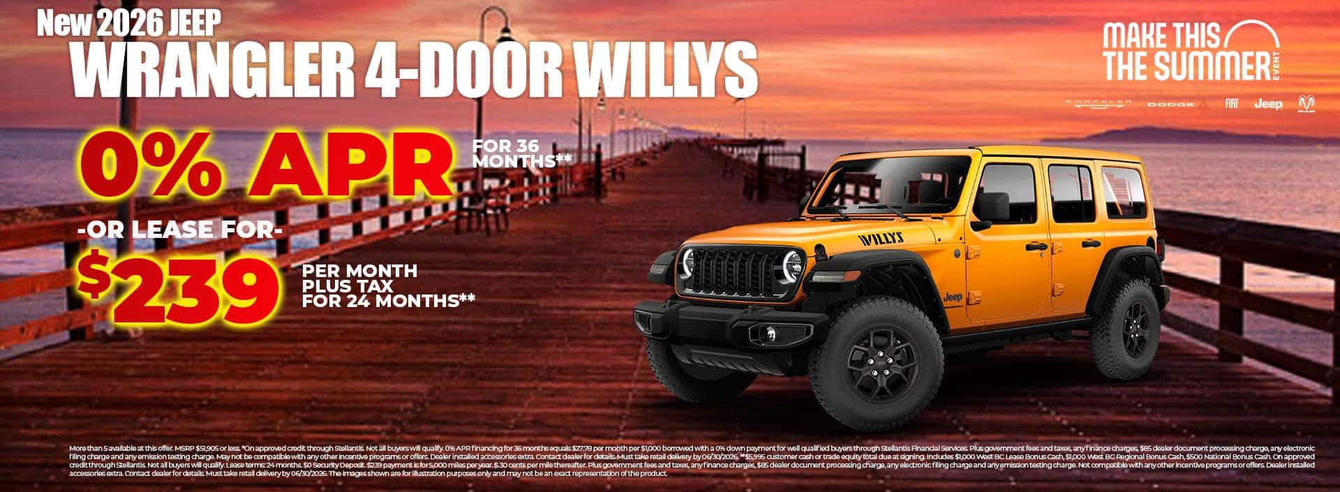 New 2026 Jeep WRANGLER 4-DOOR WILLYS LEASE FOR $239 PER MONTH plus tax for 24 months**