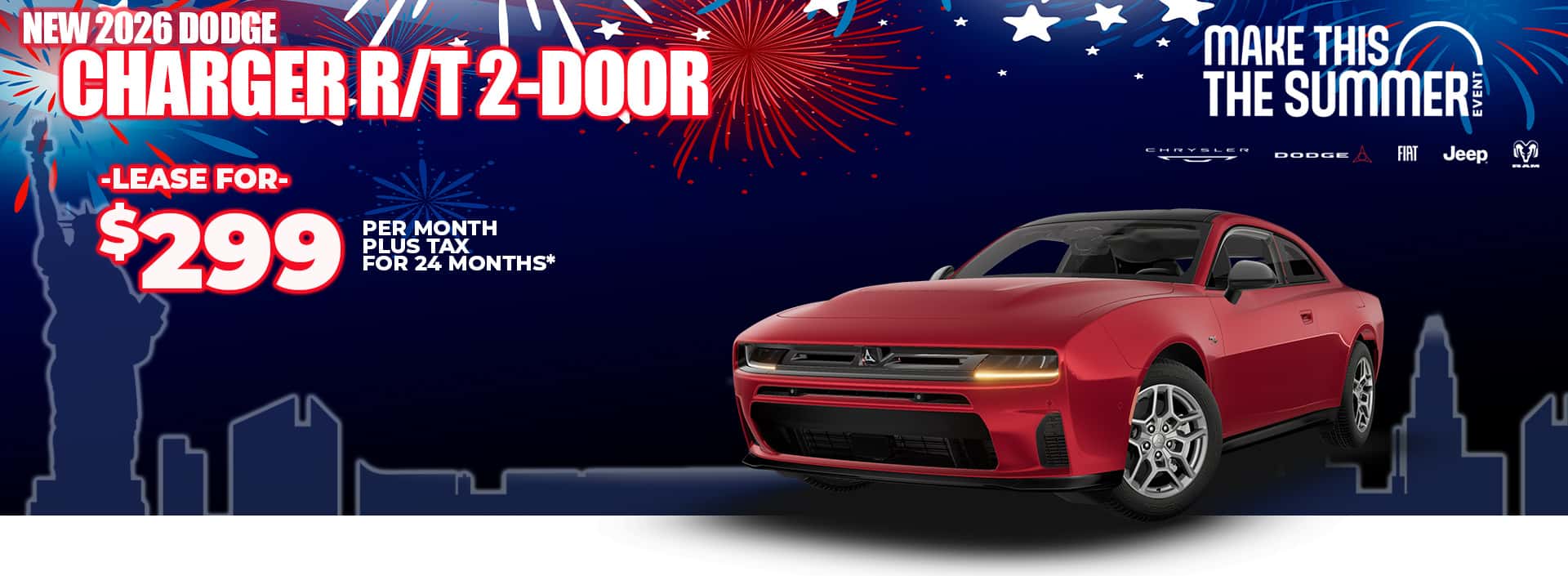 New 2026 Dodge CHARGER R/T 2-DOOR LEASE FOR $299 plus tax for 24 MONTHS*