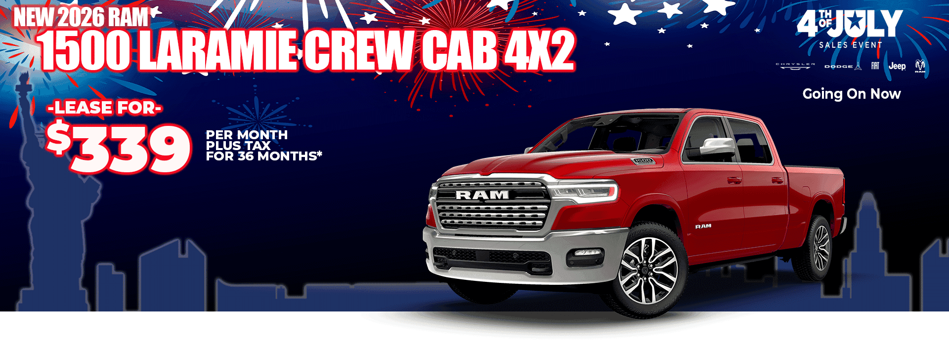 New 2026 RAM 1500 LARAMIE CREW CAB 4X2 LEASE FOR $339 plus tax for 36 months*