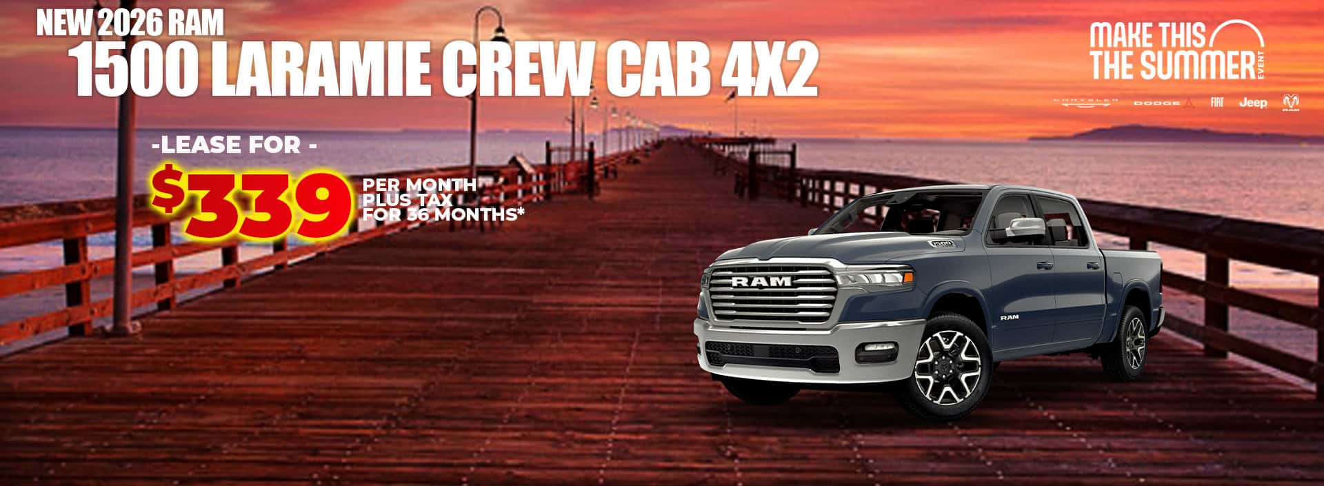 New 2026 RAM 1500 LARAMIE CREW CAB 4X2 LEASE FOR $339 plus tax for 36 months*