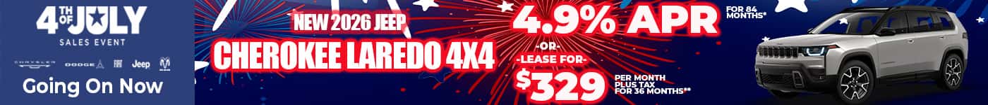 New 2026 Jeep CHEROKEE LAREDO 4X4 4.9% APR for 84 months* -OR- LEASE FOR $329 plus tax for 36 months*