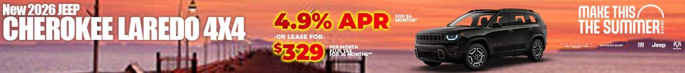 New 2026 Jeep CHEROKEE LAREDO 4X4 4.9% APR for 84 months* -OR- LEASE FOR $329 plus tax for 36 months*