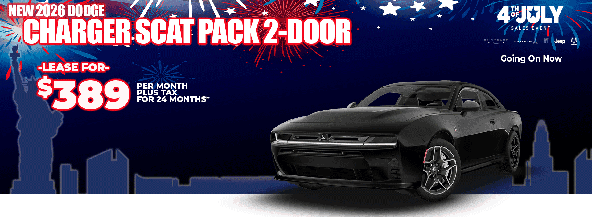 New 2026 Dodge CHARGER SCAT PACK 2-DOOR LEASE FOR $389 plus tax for 24 MONTHS*