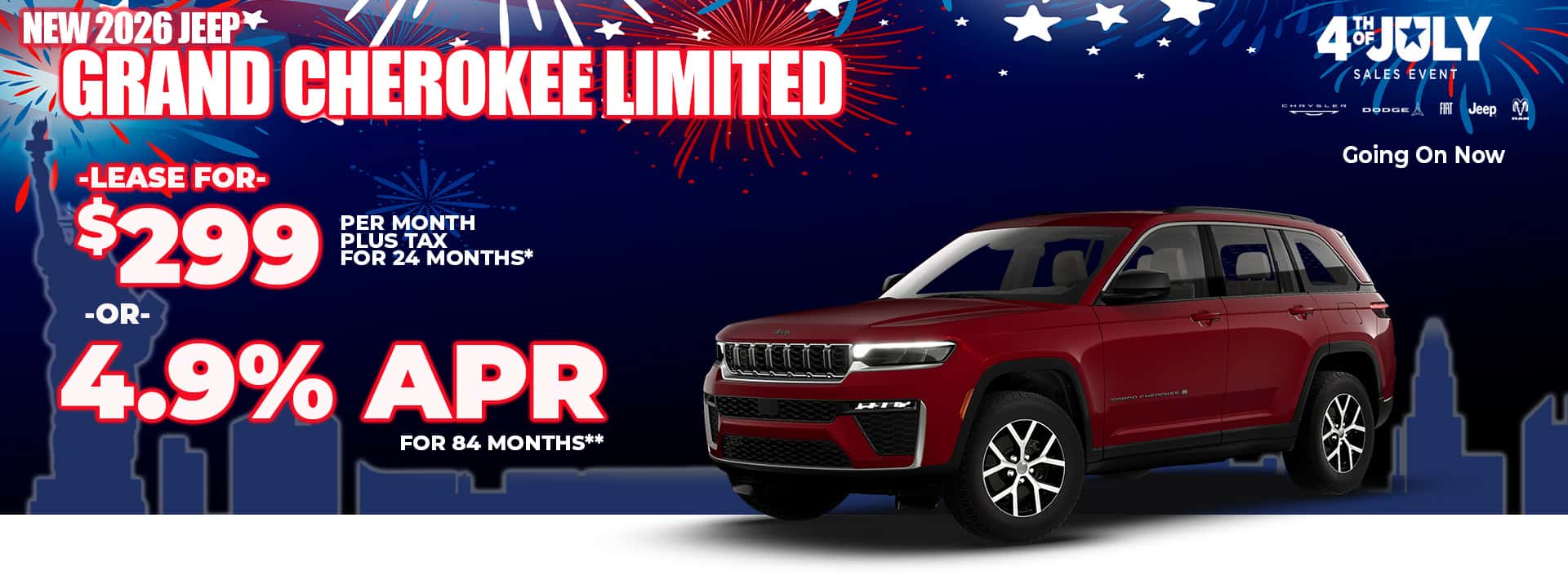 New 2026 Jeep GRAND CHEROKEE LIMITED 4X2 LEASE FOR $299 plus tax for 24 months* OR 2.9% APR for 84 months**