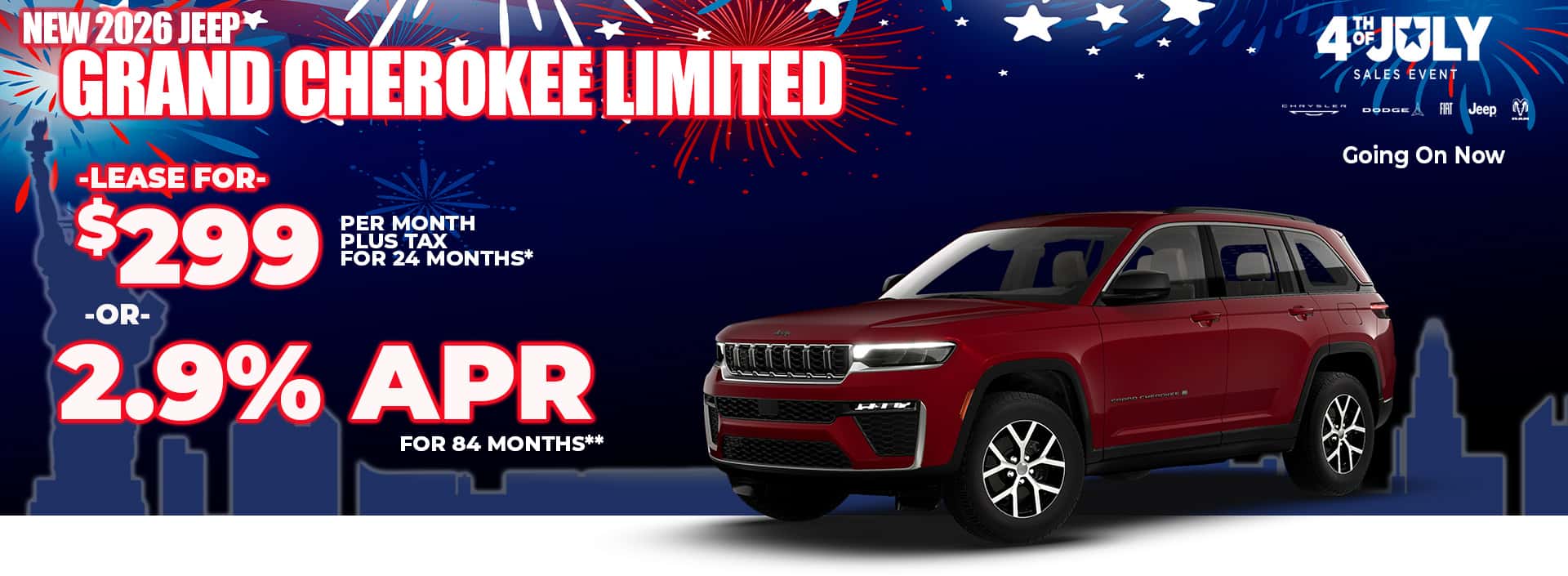 New 2026 Jeep GRAND CHEROKEE LIMITED 4X2 LEASE FOR $299 plus tax for 24 months* OR 2.9% APR for 84 months**
