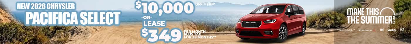 New 2026 Chrysler PACIFICA SELECT $10,000 OFF MSRP* -OR- LEASE $349 plus tax FOR 36 MONTHS**