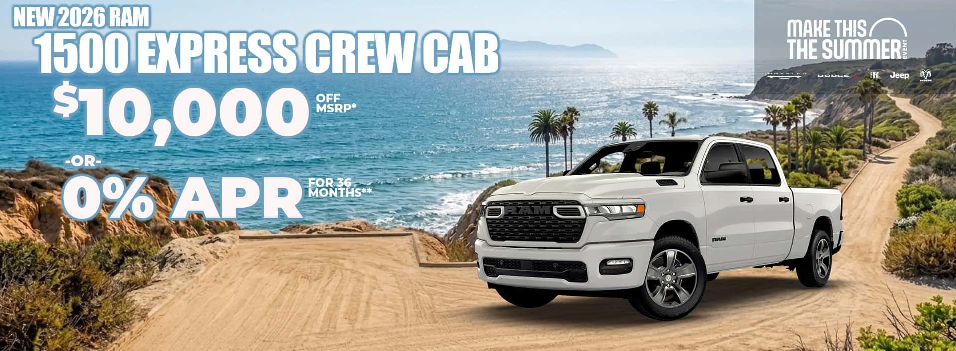 New 2026 RAM 1500 EXPRESS CREW CAB $10,000 OFF MSRP* OR 0% APR FOR 36 MONTHS**