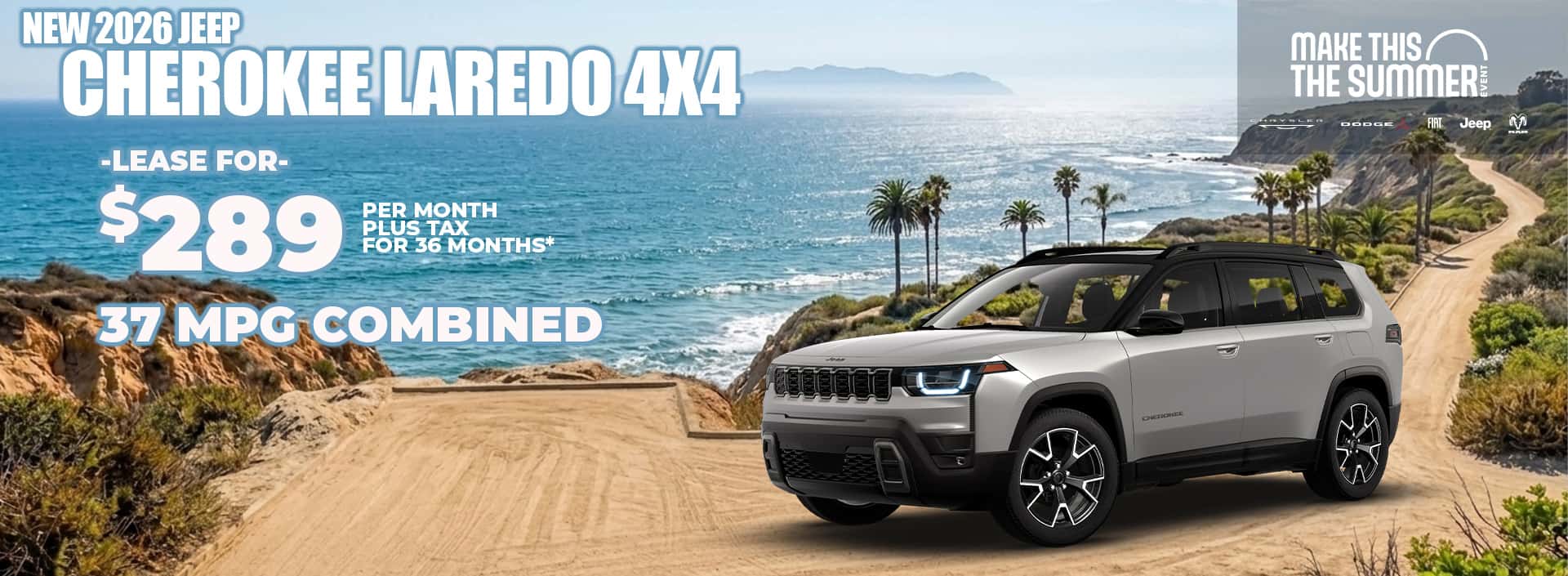 New 2026 Jeep CHEROKEE LAREDO 4X4 Lease $289 for 36 months* 37 MPG combined
