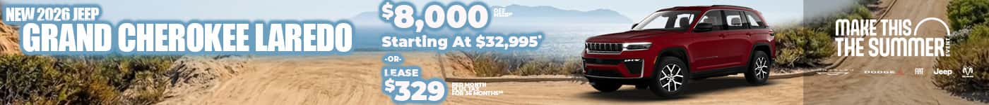 New 2026 Jeep GRAND CHEROKEE LAREDO $8,000 OFF MSRP* Starting At $32,995* or Lease $329 for 36 months**