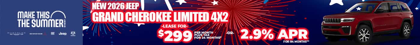New 2026 Jeep GRAND CHEROKEE LIMITED 4X2 LEASE FOR $299 plus tax for 24 months* OR 2.9% APR for 84 months**