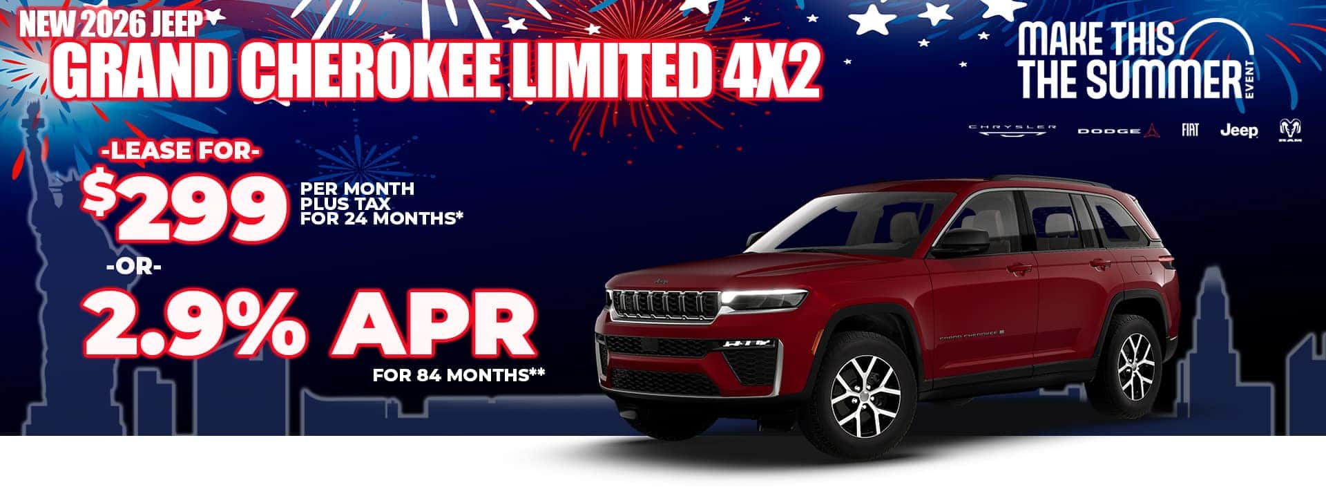 New 2026 Jeep GRAND CHEROKEE LIMITED 4X2 LEASE FOR $299 plus tax for 24 months* OR 2.9% APR for 84 months**