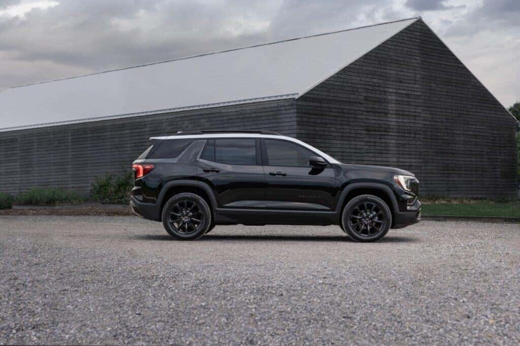 Side profile view of the next-generation 2025 GMC Terrain Elevation featuring two-tone roof.