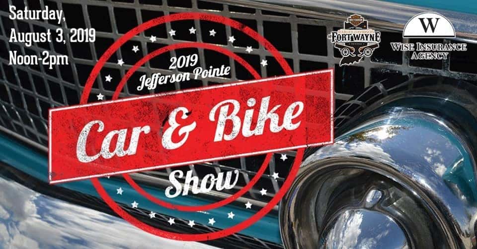 Jefferson Pointe Car & Bike Show logo with car grill in background