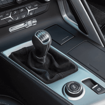closeup view of stick shift of Corvette Z06