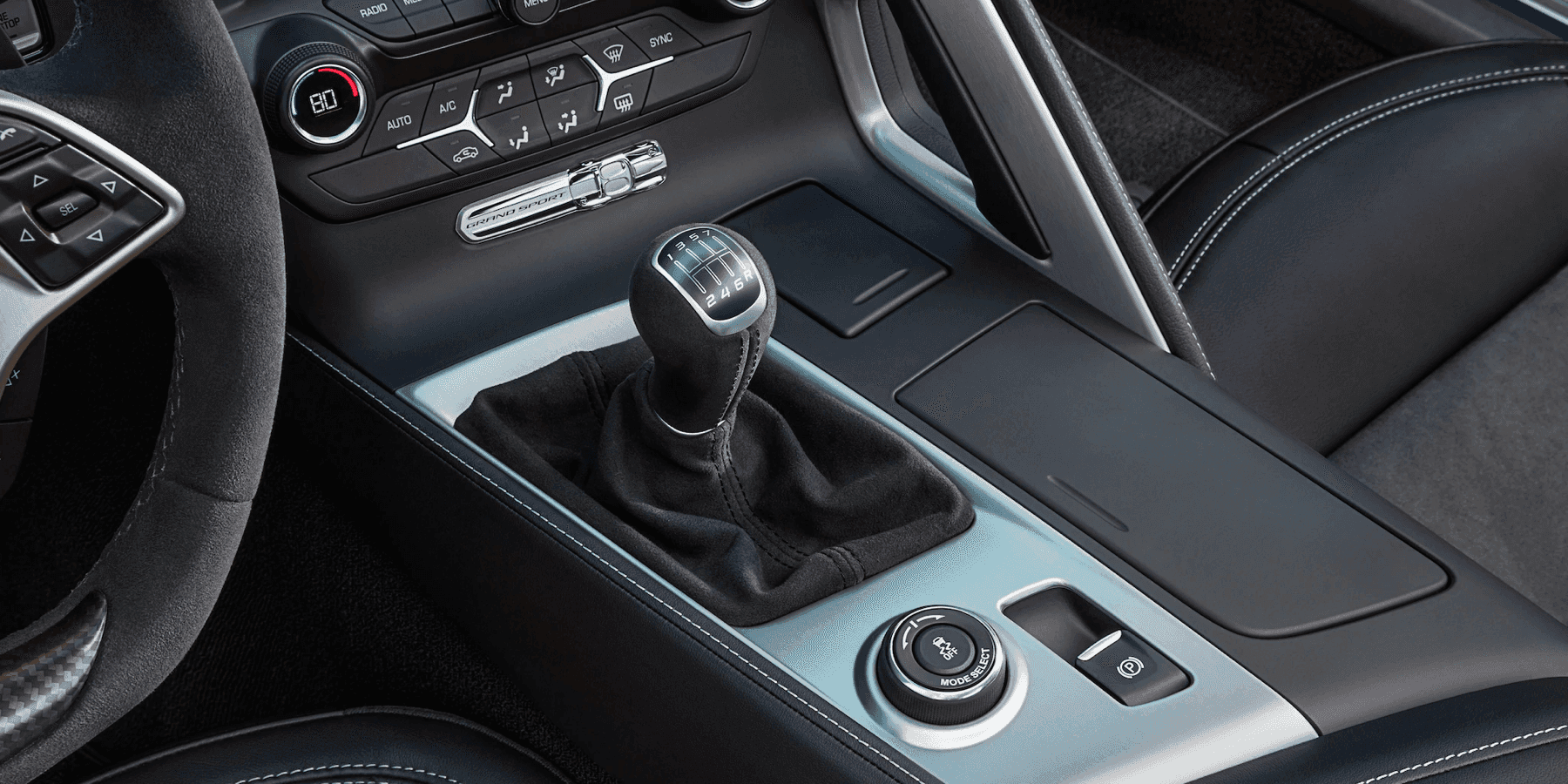 closeup view of stick shift of Corvette Z06