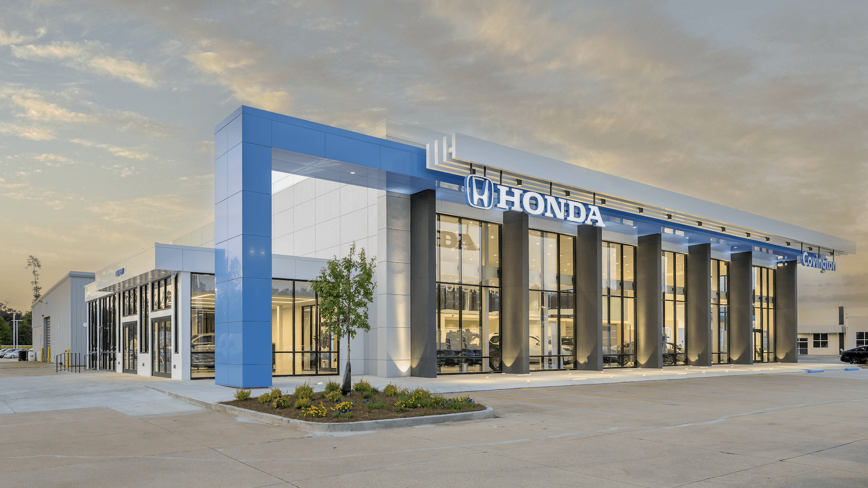 Honda storefront at sunset