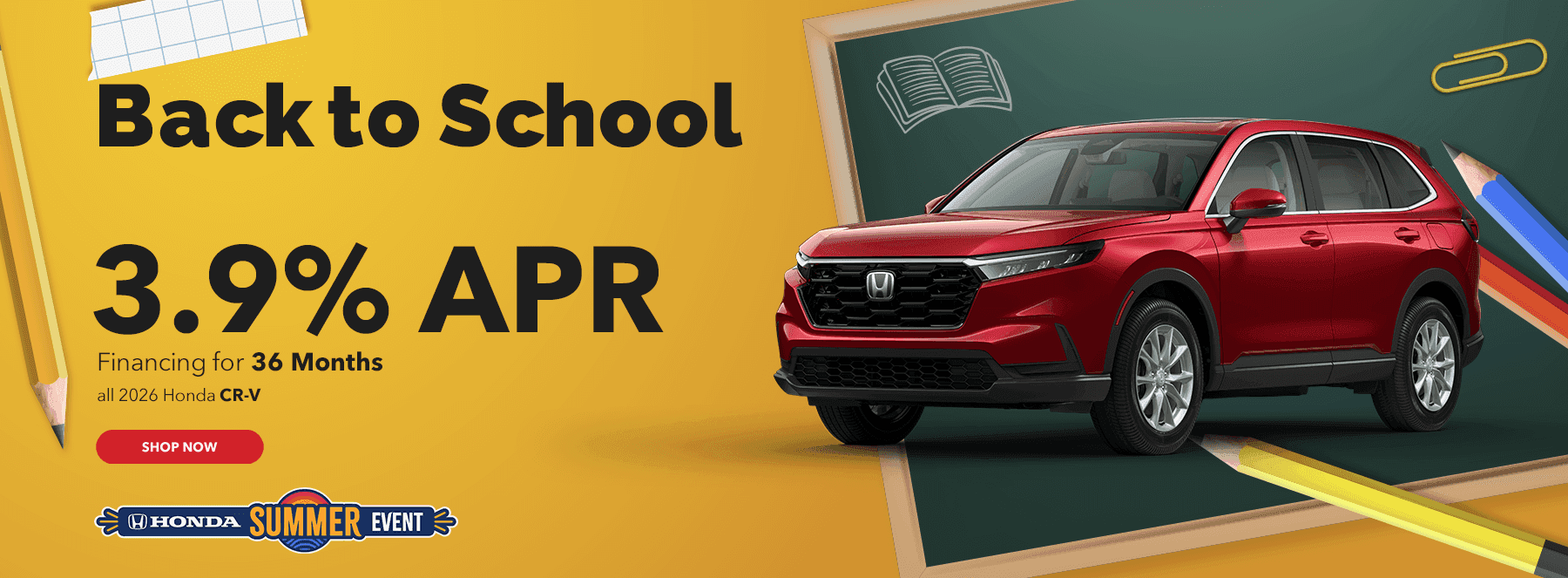 3.9% APR financing for 36 months all 2026 Honda CR-V