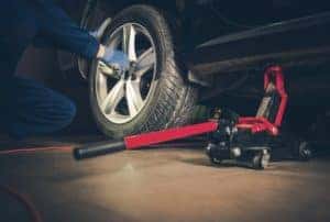 A close up of Tire Service being performed at our Toyota Dealer for the Toyota Tundra.