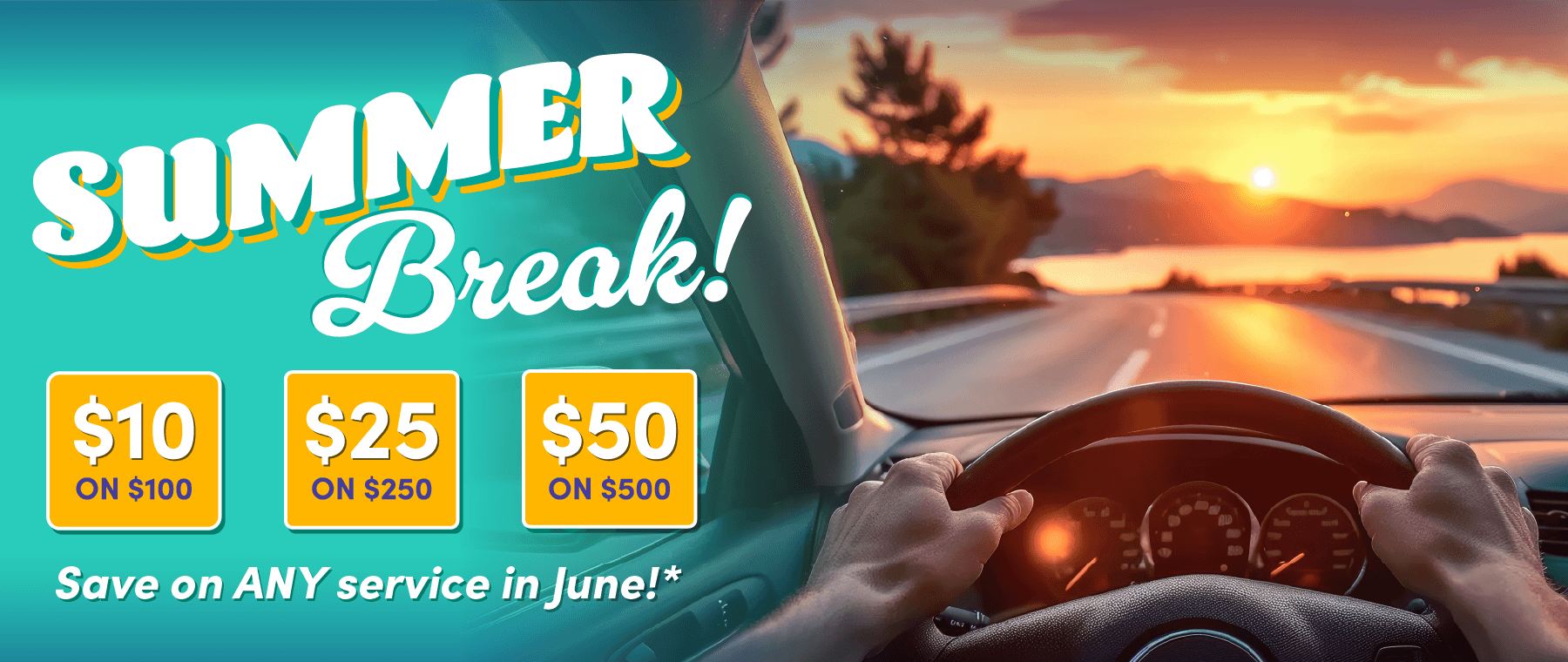 Save on any service this month: $10 off $100, $25 off $250, $50 off $500