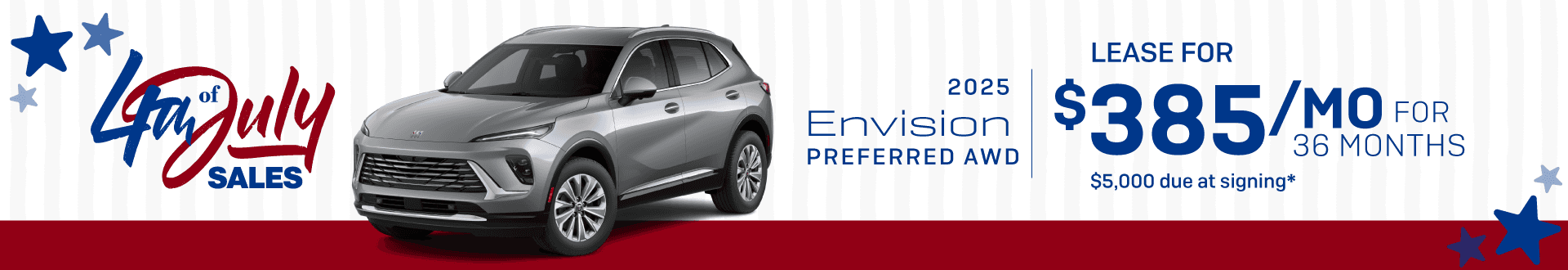2025 Buick Envision Preferred AWD: Lease for $385 per month for 36 months with $5,000 due at signing