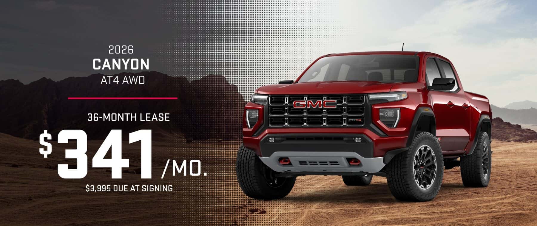 2026 Gmc Canyon AT4 AWD: Lease for $341/month for 36 months*