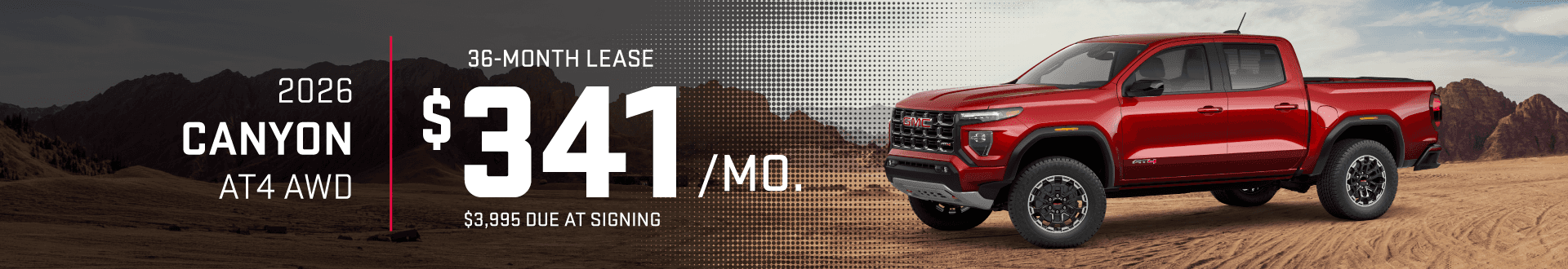 2026 Gmc Canyon AT4 AWD: Lease for $341/month for 36 months*
