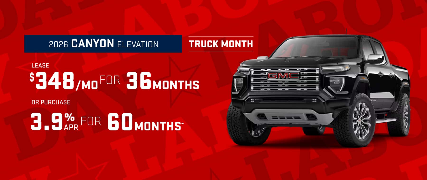 2026 Gmc Canyon ELEVATION: Lease for $348/month for 36 months or buy at 3.9% APR for 60 months*