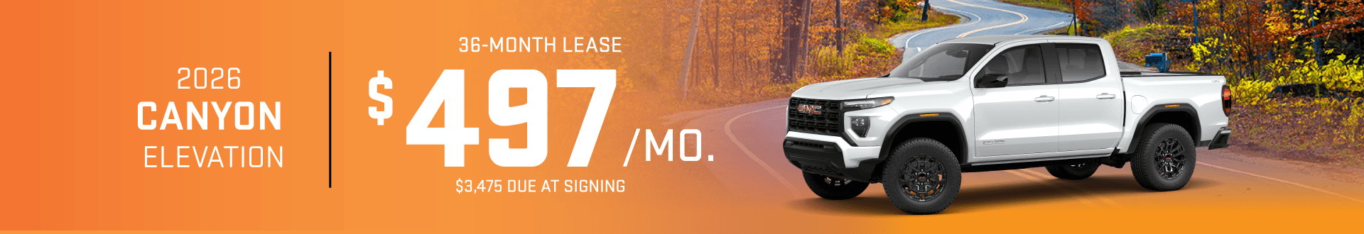 2026 GMC Canyon Elevation: Lease for $497/month for 36 months*