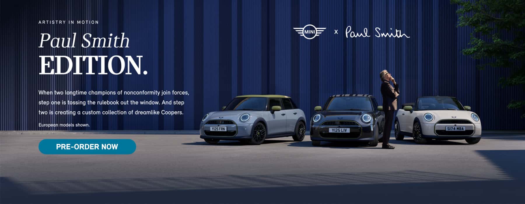 MINI fleet infront of blue wall.