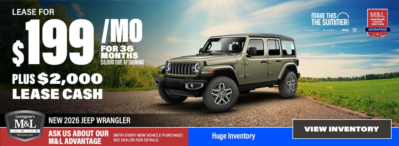 Lease a New 2026 Jeep Wrangler for $199 a Month for 36 Months + $1,500 Lease Cash