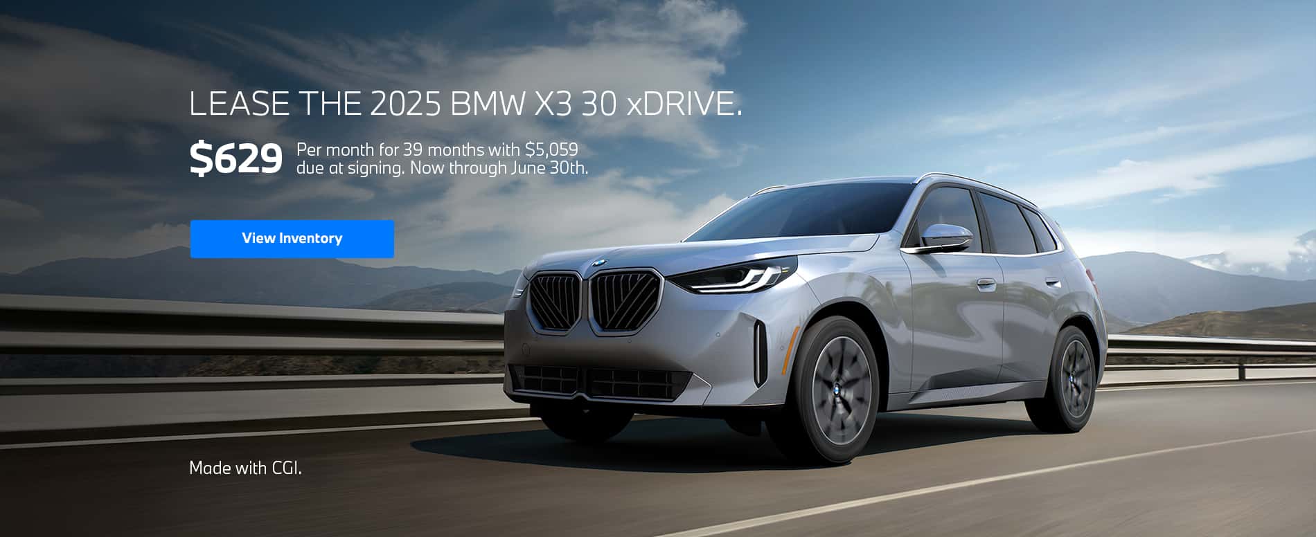 2025 X3 lease starting at $629 per month for 39 months