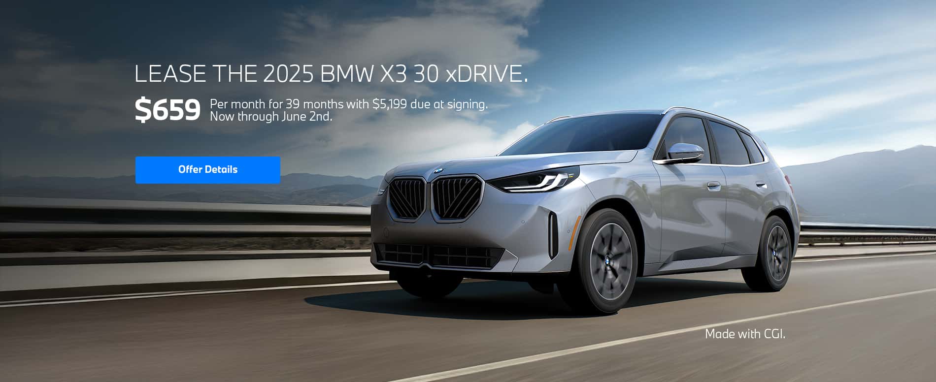 2025 X3 lease starting at $659 per month for 39 months