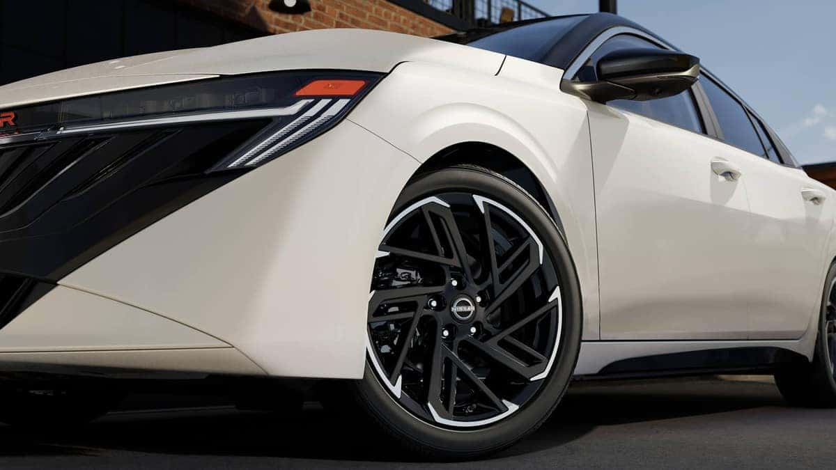 2026 Nissan Sentra front view showing the 18-inch aluminum-alloy wheels