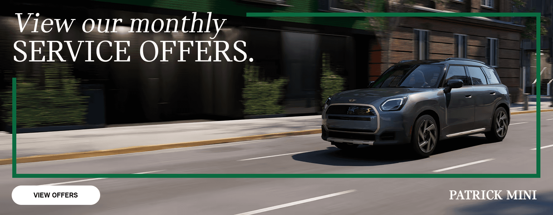 Patrick MINI dealership service specials banner for MINI maintenance and repairs